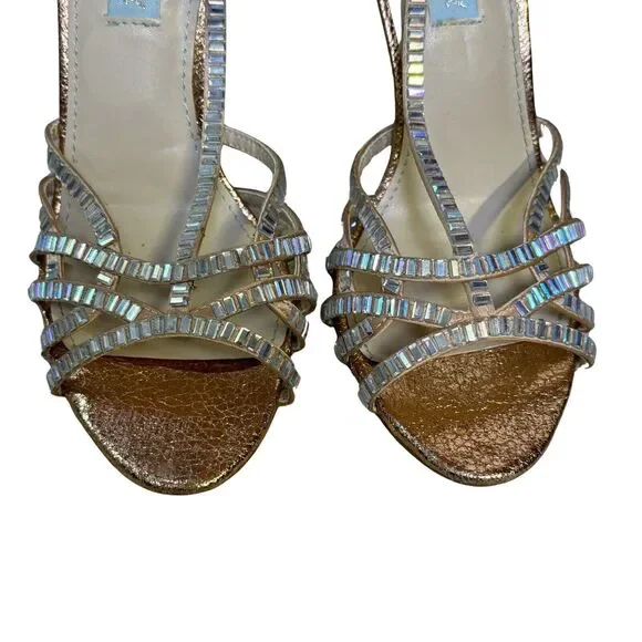 Betsey Johnson Women's High‎ Heel Shoes Sz 6 Gold Rhinestone T-Strap Dressy - Picture 4 of 11